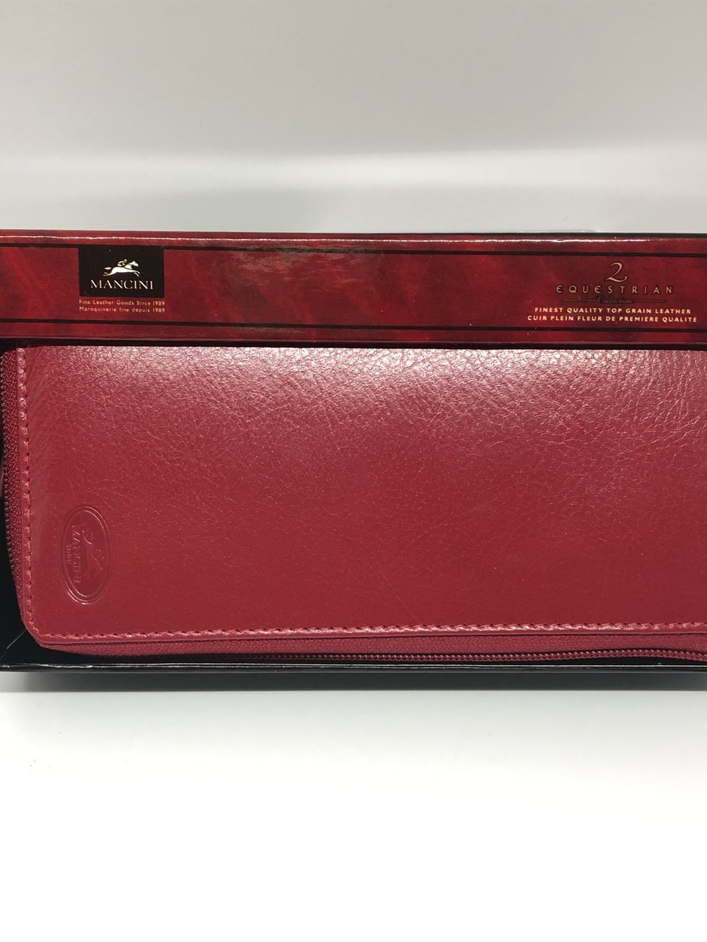 Mancini Red Leather Equestrian 2 Trifold Wallet